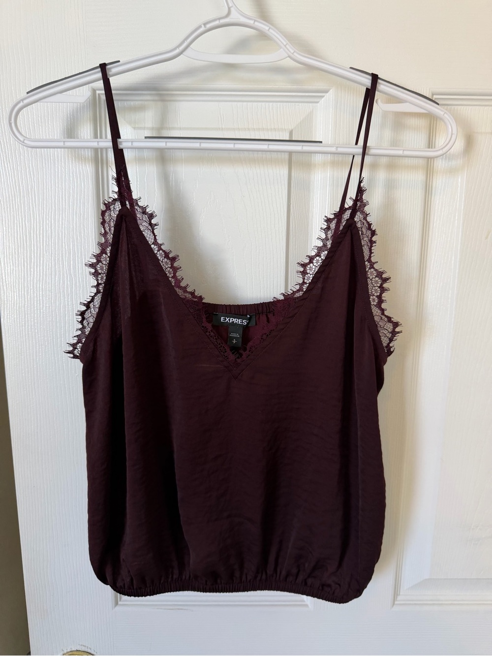 Express Lace-Trim Satin Cami in Wine